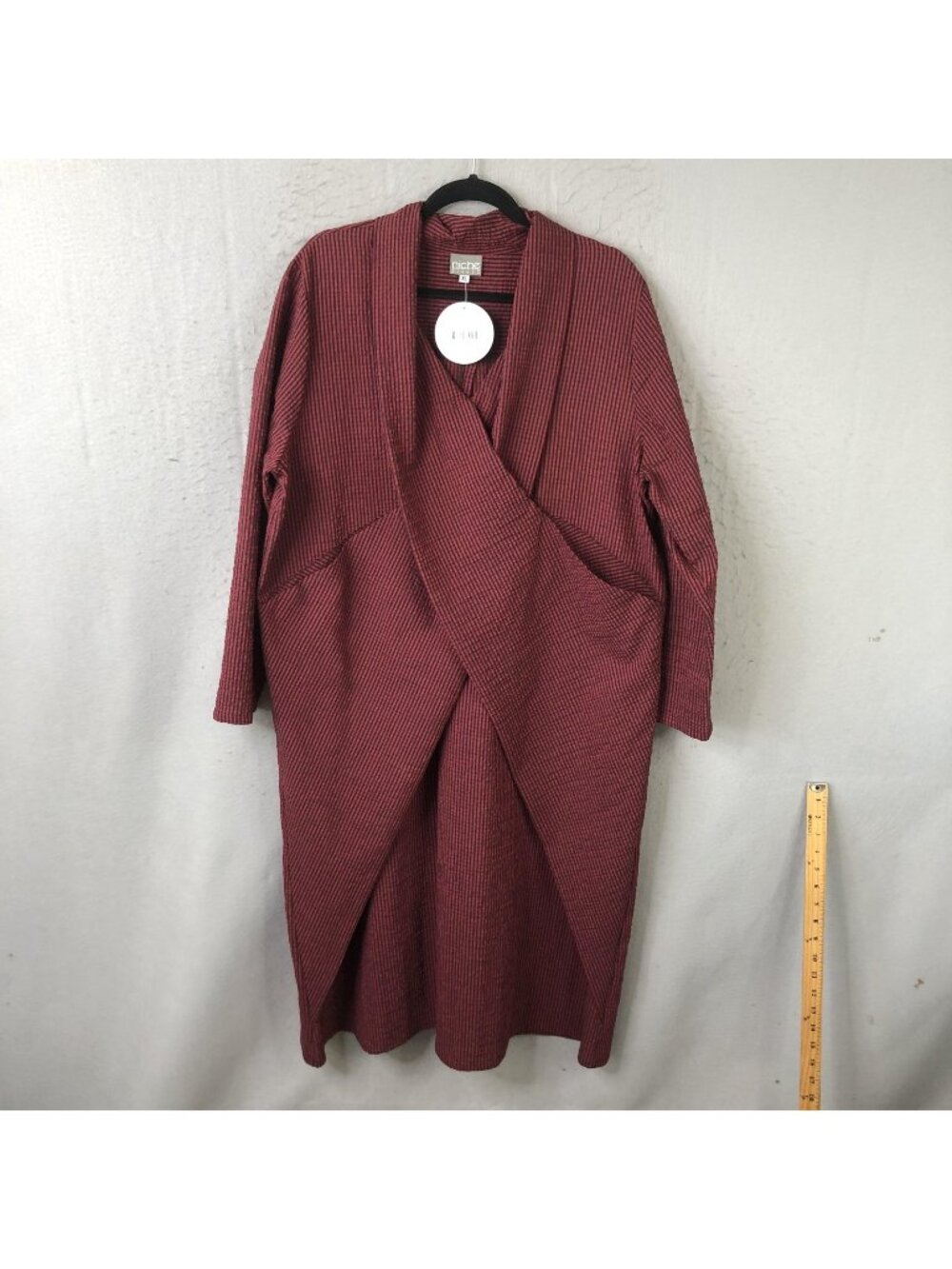 Niche Dress Womens XL Red Stripe Serena V Neck Midi Trapeze Layered Pockets USA